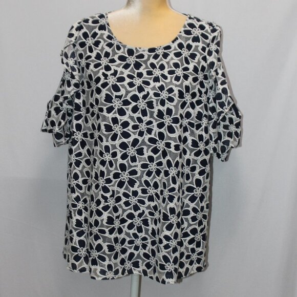 Blu Pepper Navy & White Floral Cold Shoulder Top - Picture 1 of 14